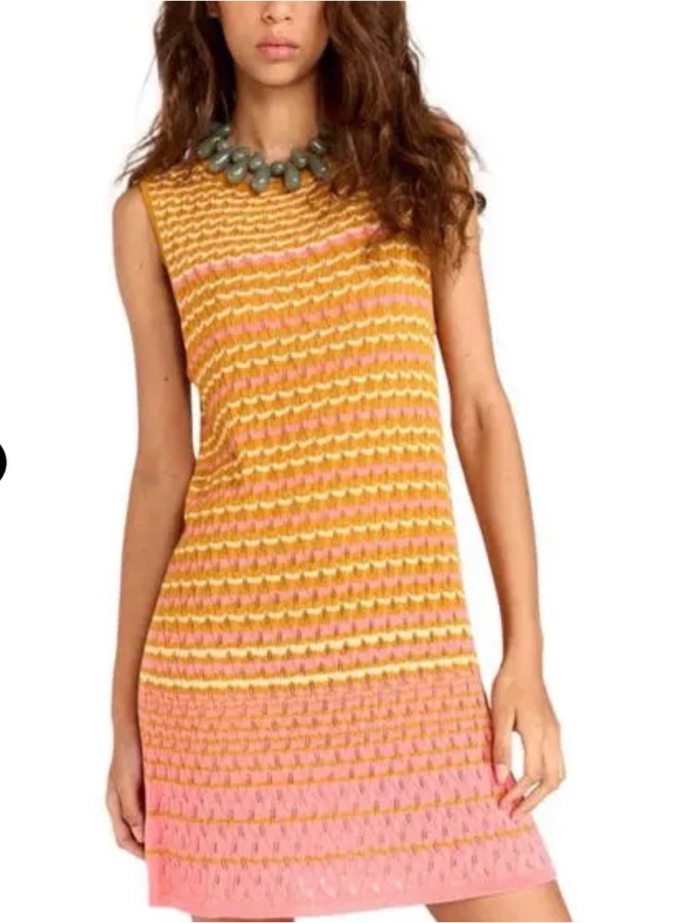 Romy Havana Knit Mini Dress Sleeveless Knit Shift Dress in Coral Pink and Mustar